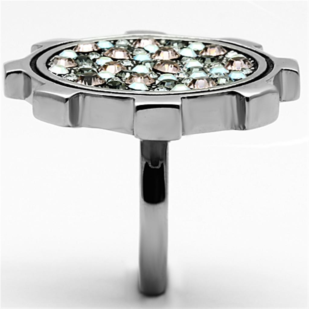 MATK1113 - High polished (no plating) Stainless Steel Ring with Top Grade Crystal in Multi Color