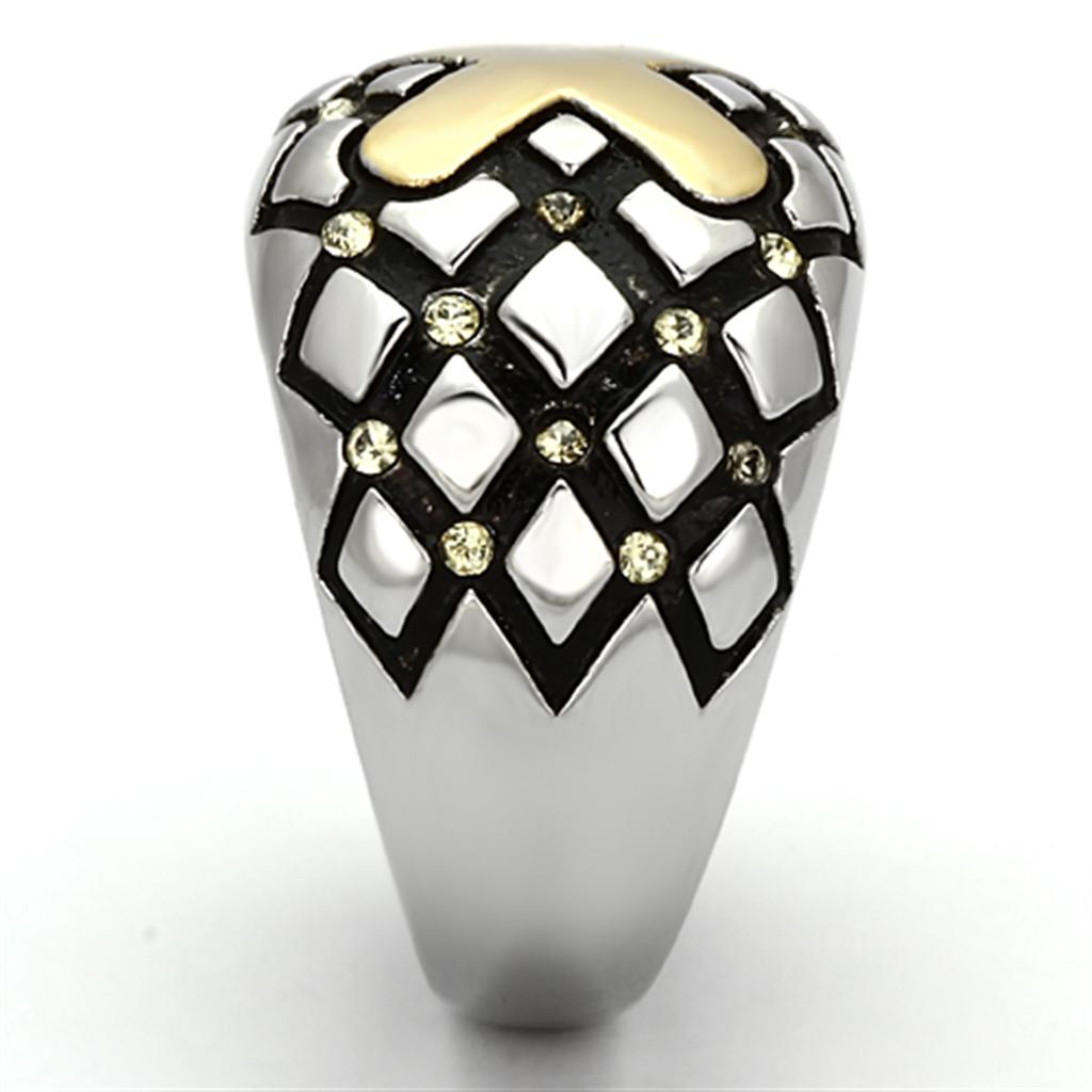 MATK1131 - Two-Tone IP Gold (Ion Plating) Stainless Steel Ring with Top Grade Crystal in Citrine Yellow