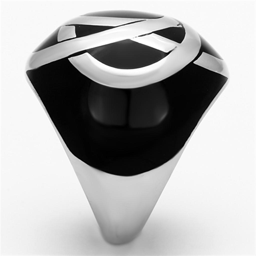 MATK1133 - High polished (no plating) Stainless Steel Ring with Epoxy in Jet