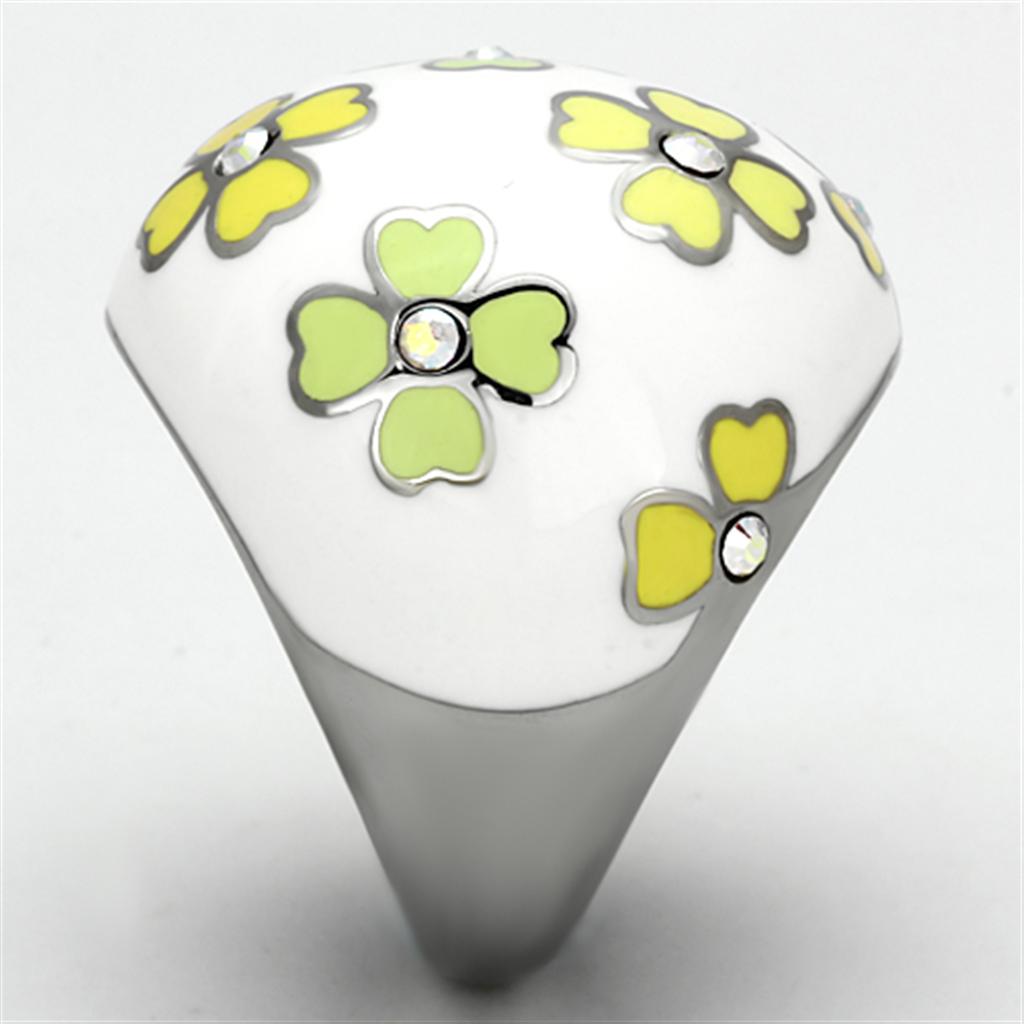 MATK1139 - High polished (no plating) Stainless Steel Ring with Top Grade Crystal in Aurora Borealis (Rainbow Effect)