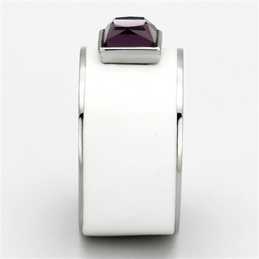 MATK1142 - High polished (no plating) Stainless Steel Ring with Synthetic Synthetic Glass in Amethyst
