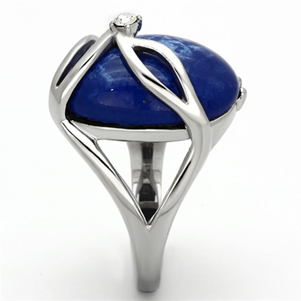 MATK1144 - High polished (no plating) Stainless Steel Ring with Synthetic Synthetic Stone in Capri Blue
