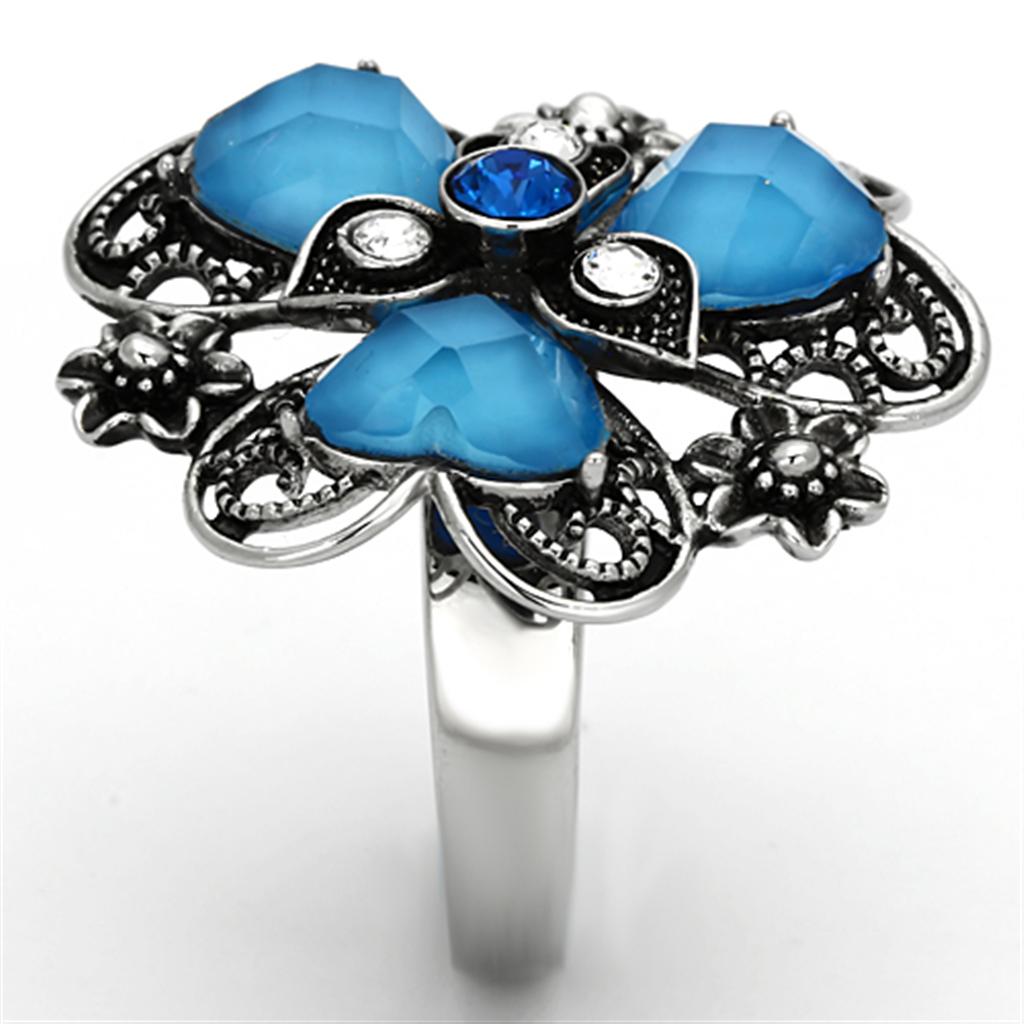 MATK1149 - High polished (no plating) Stainless Steel Ring with Synthetic Synthetic Stone in Sea Blue