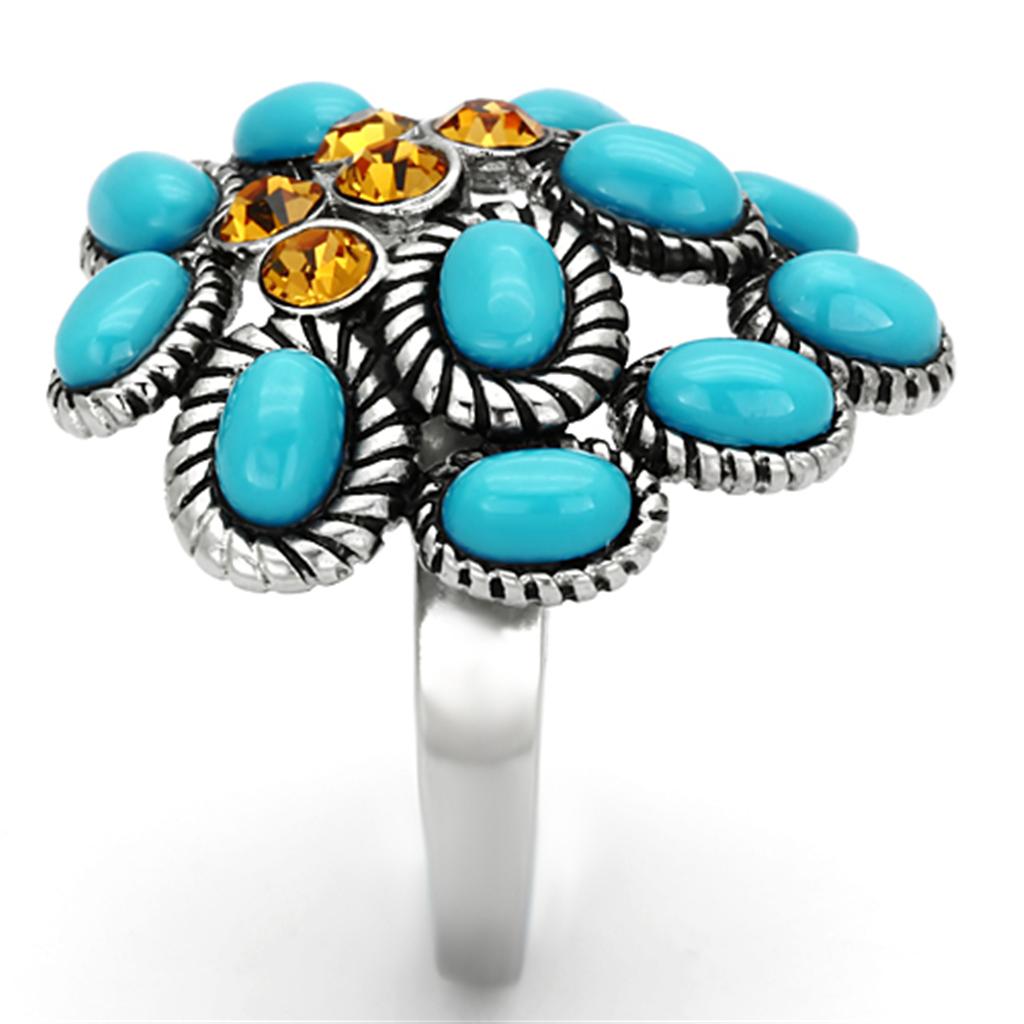 MATK1150 - High polished (no plating) Stainless Steel Ring with Synthetic Synthetic Stone in Turquoise