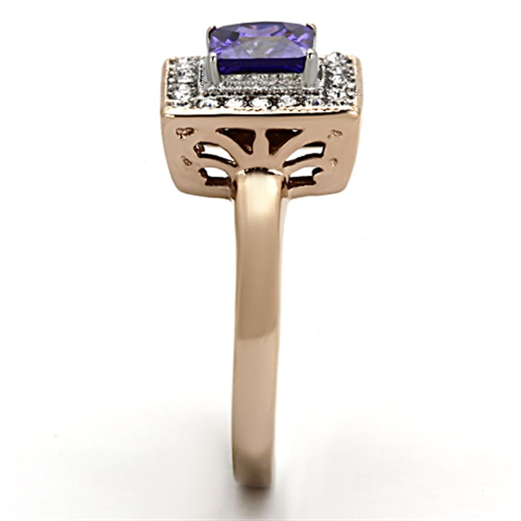 MATK1162 - Two-Tone IP Rose Gold Stainless Steel Ring with AAA Grade CZ in Tanzanite