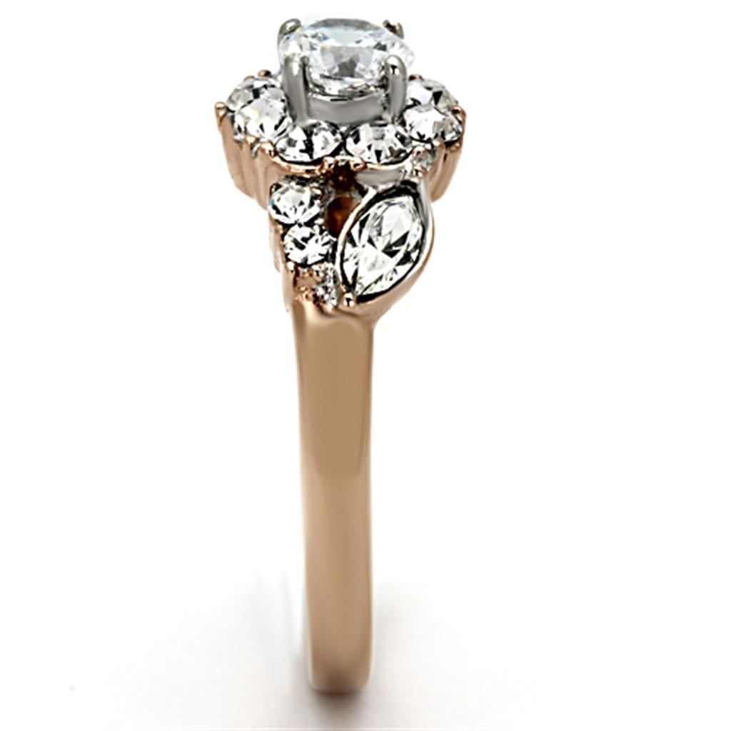 MATK1164 - Two-Tone IP Rose Gold Stainless Steel Ring with AAA Grade CZ in Clear