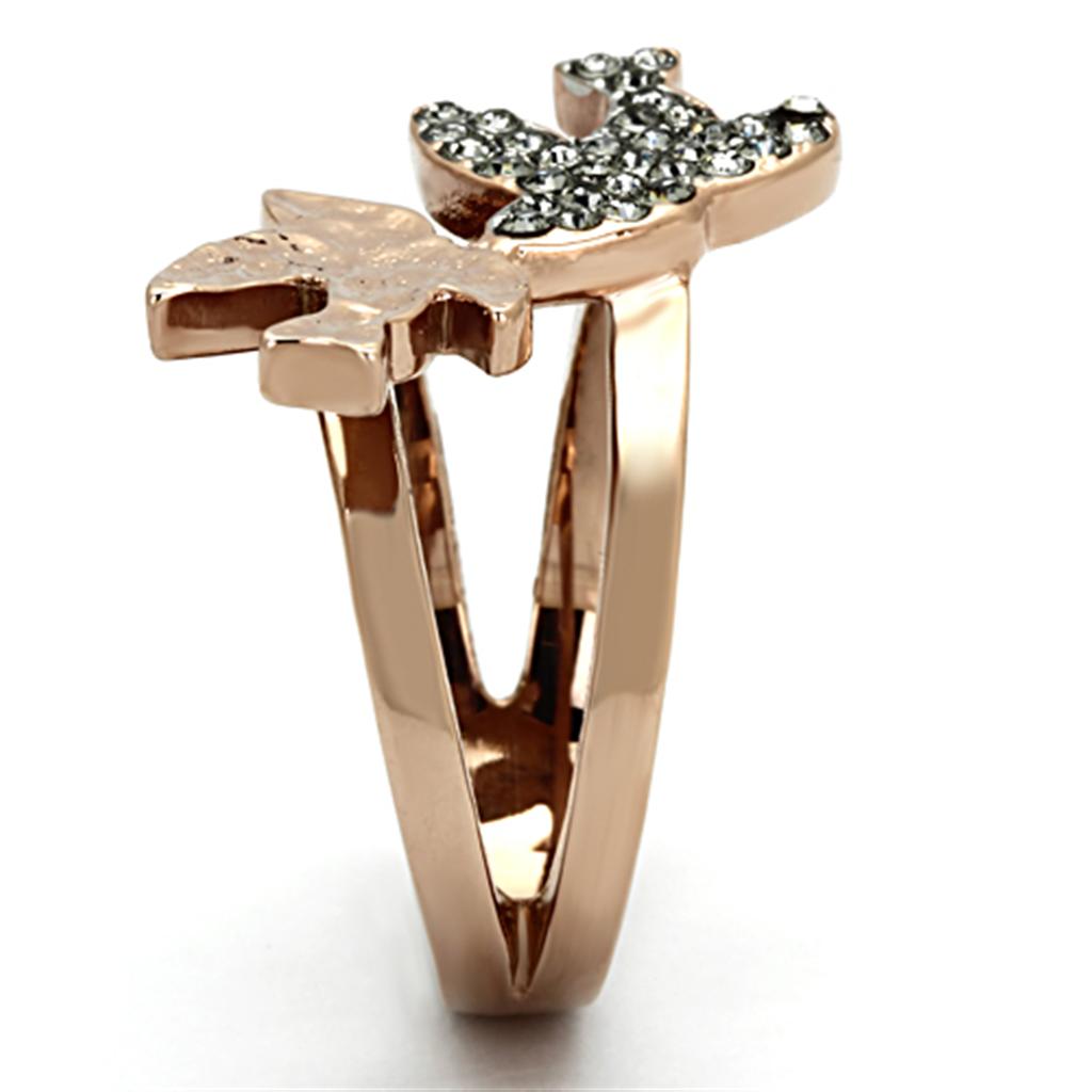 MATK1165 - Two-Tone IP Rose Gold Stainless Steel Ring with Top Grade Crystal in Black Diamond