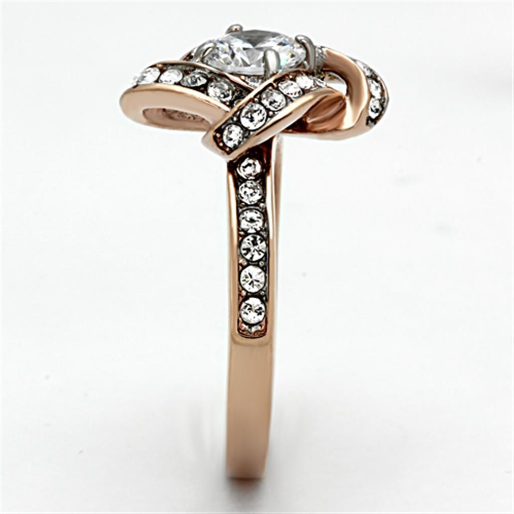 MATK1166 - Two-Tone IP Rose Gold Stainless Steel Ring with AAA Grade CZ in Clear
