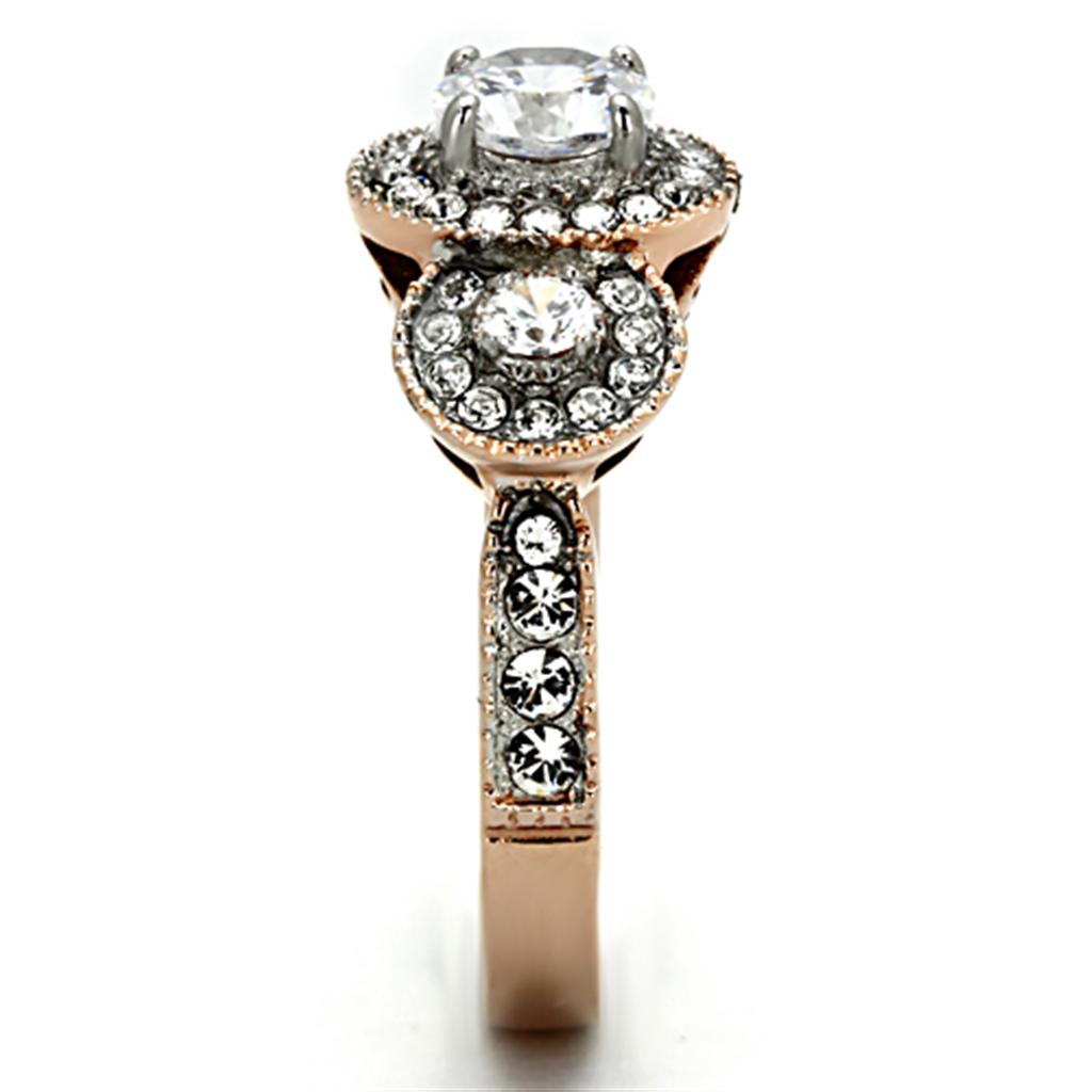 MATK1167 Two-Tone IP Rose Gold Stainless Steel Ring with AAA Grade CZ in Clear