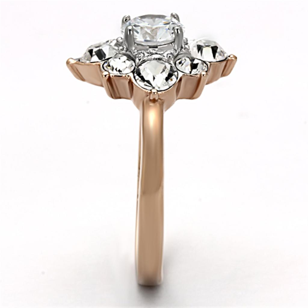 MATK1168 - Two-Tone IP Rose Gold Stainless Steel Ring with AAA Grade CZ in Clear