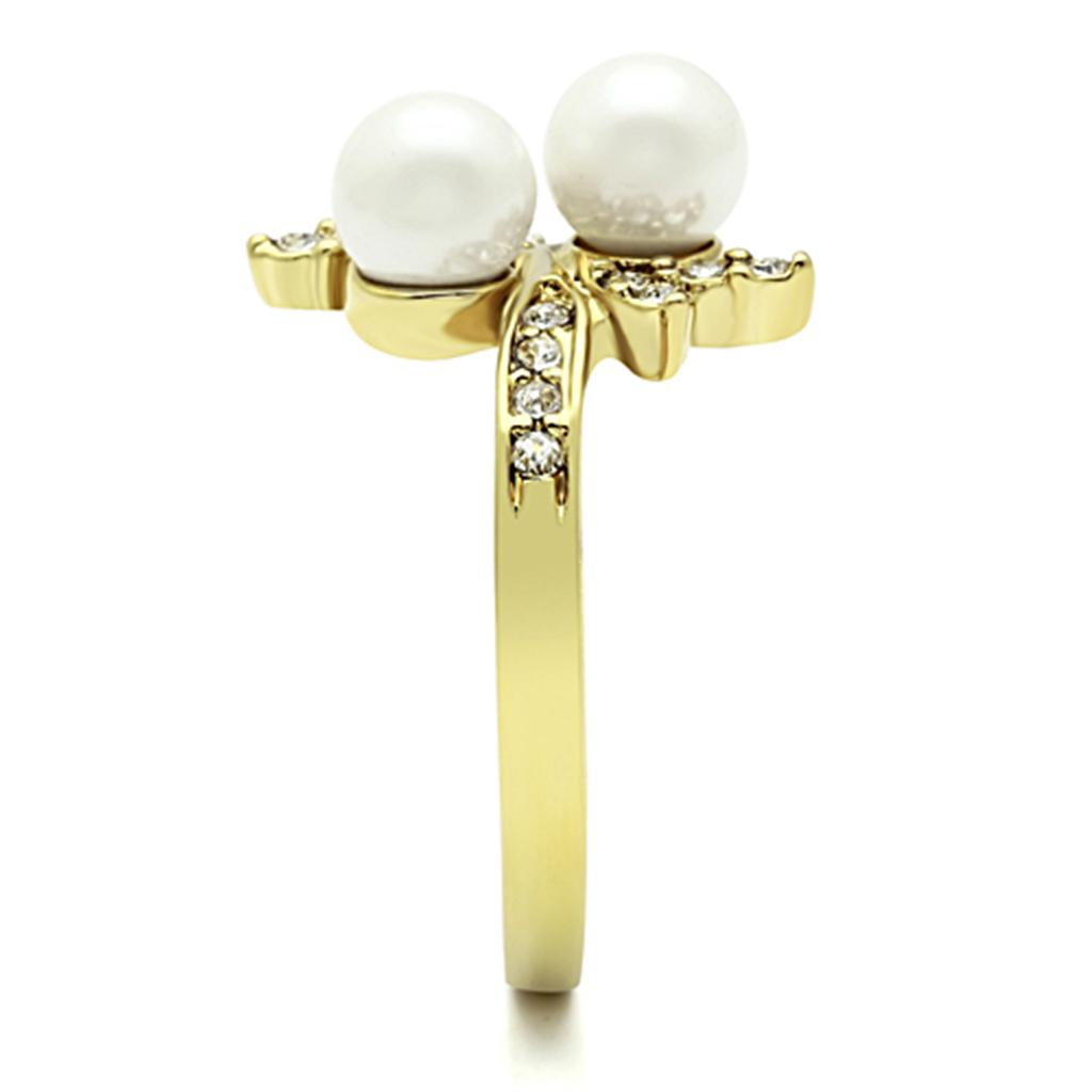 MATK116G - IP Gold(Ion Plating) Stainless Steel Ring with Synthetic Pearl in White