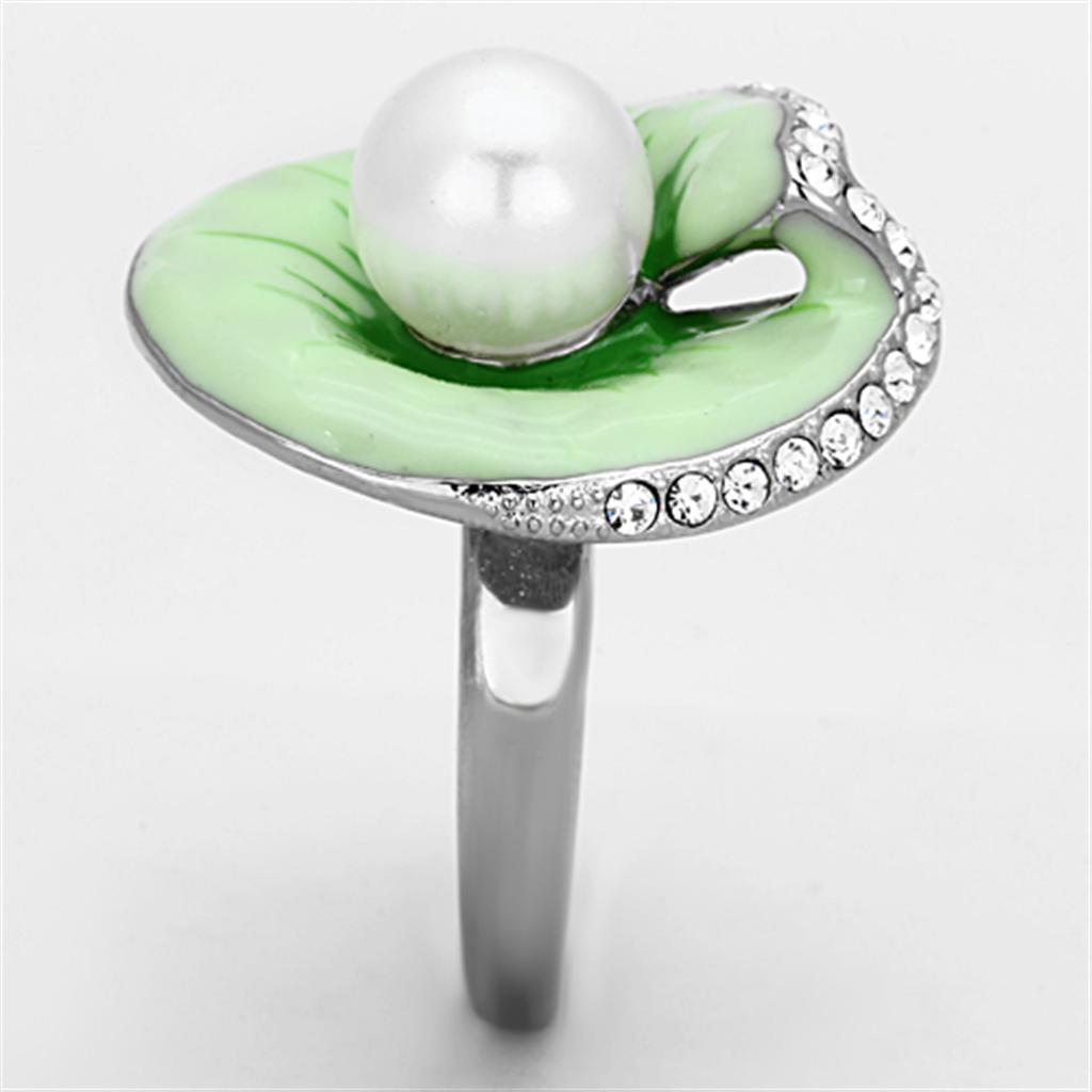 MATK1171 - High polished (no plating) Stainless Steel Ring with Synthetic Pearl in White