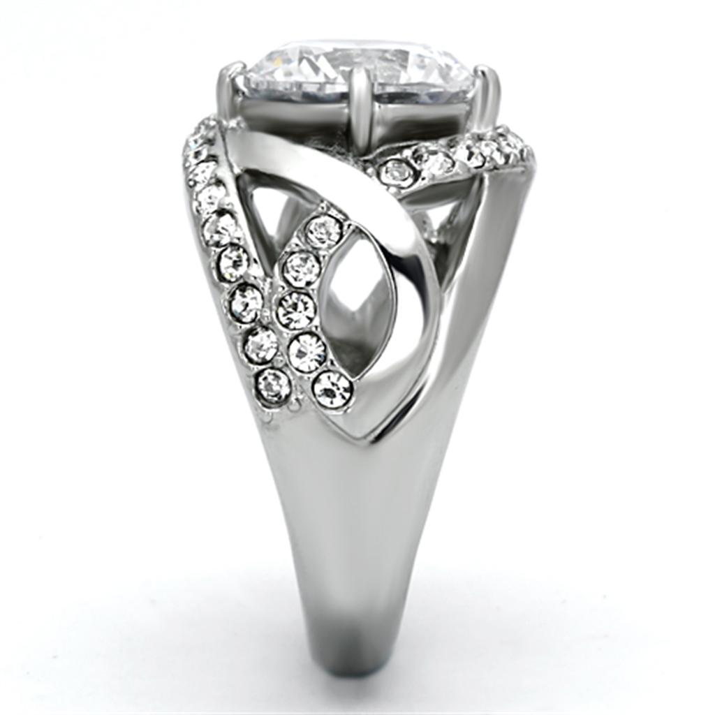 MATK1176 - High polished (no plating) Stainless Steel Ring with AAA Grade CZ in Clear