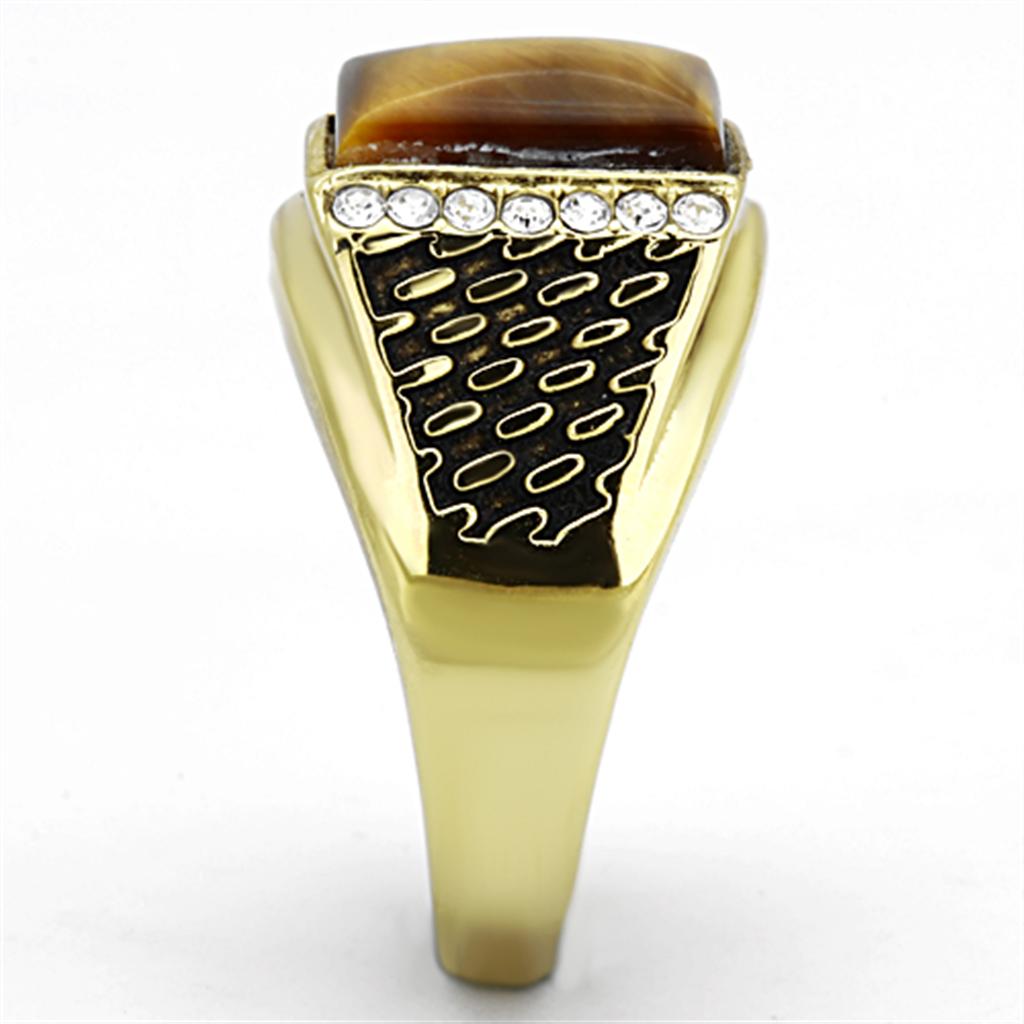 MATK1187 - IP Gold(Ion Plating) Stainless Steel Ring with Synthetic Tiger Eye in Topaz