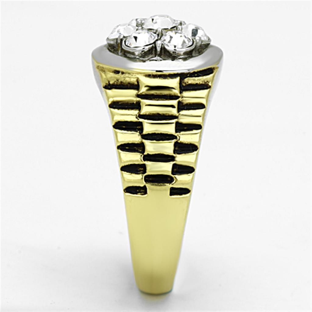 MATK1191 - Two-Tone IP Gold (Ion Plating) Stainless Steel Ring with Top Grade Crystal in Clear
