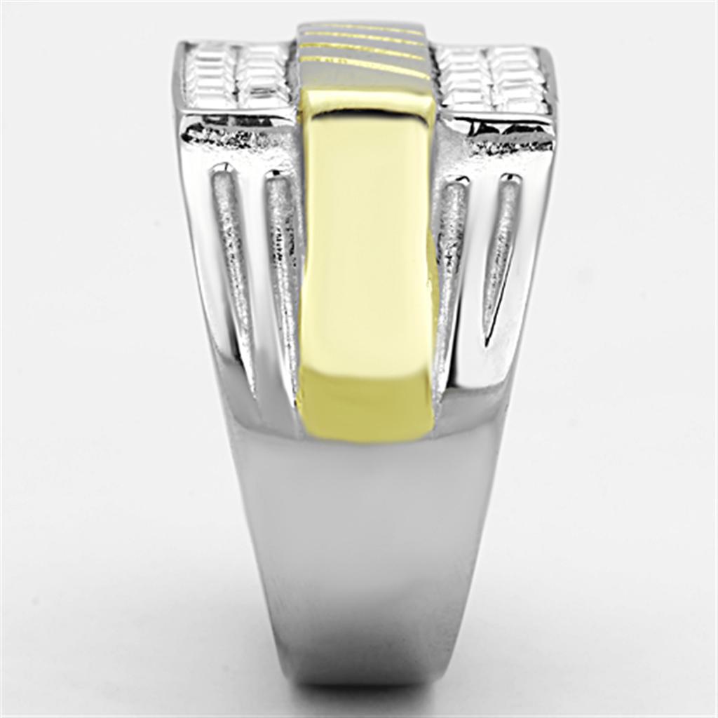 MATK1193 - Two-Tone IP Gold (Ion Plating) Stainless Steel Ring with Top Grade Crystal in Clear