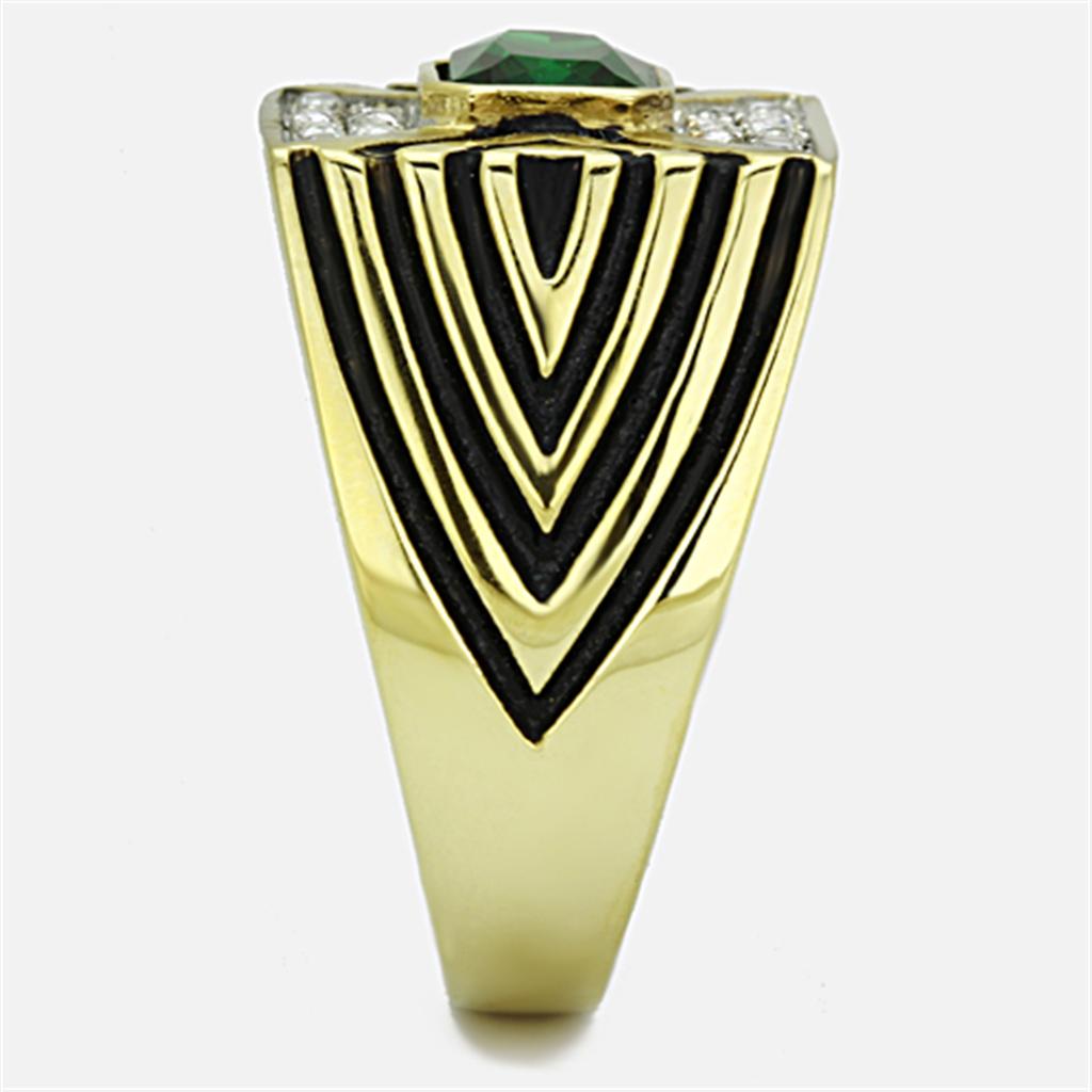 MATK1195 - Two-Tone IP Gold (Ion Plating) Stainless Steel Ring with Synthetic Synthetic Glass in Emerald
