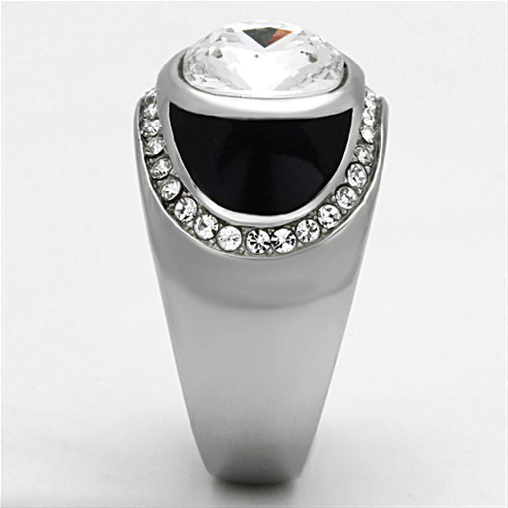 MATK1199 - High polished (no plating) Stainless Steel Ring with Top Grade Crystal in Clear