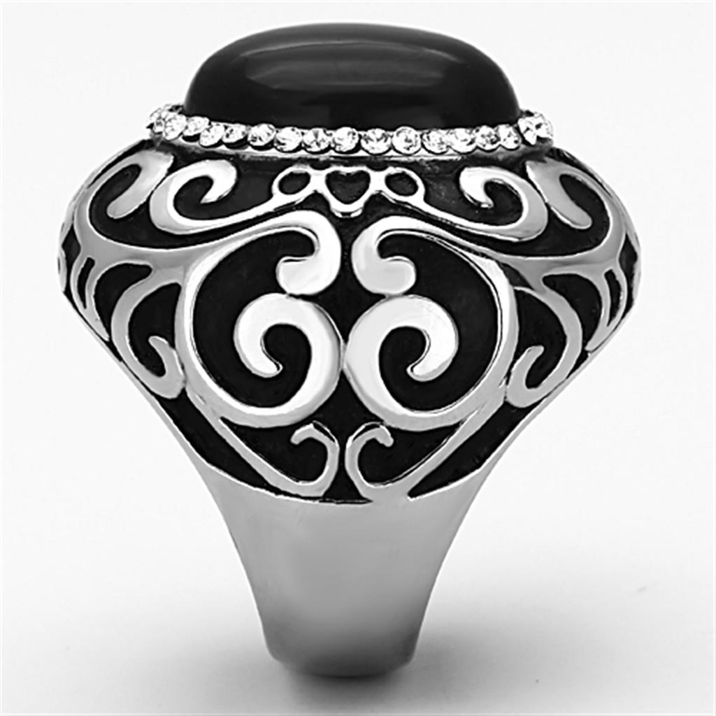 MATK1211 - High polished (no plating) Stainless Steel Ring with Synthetic Cat Eye in Jet