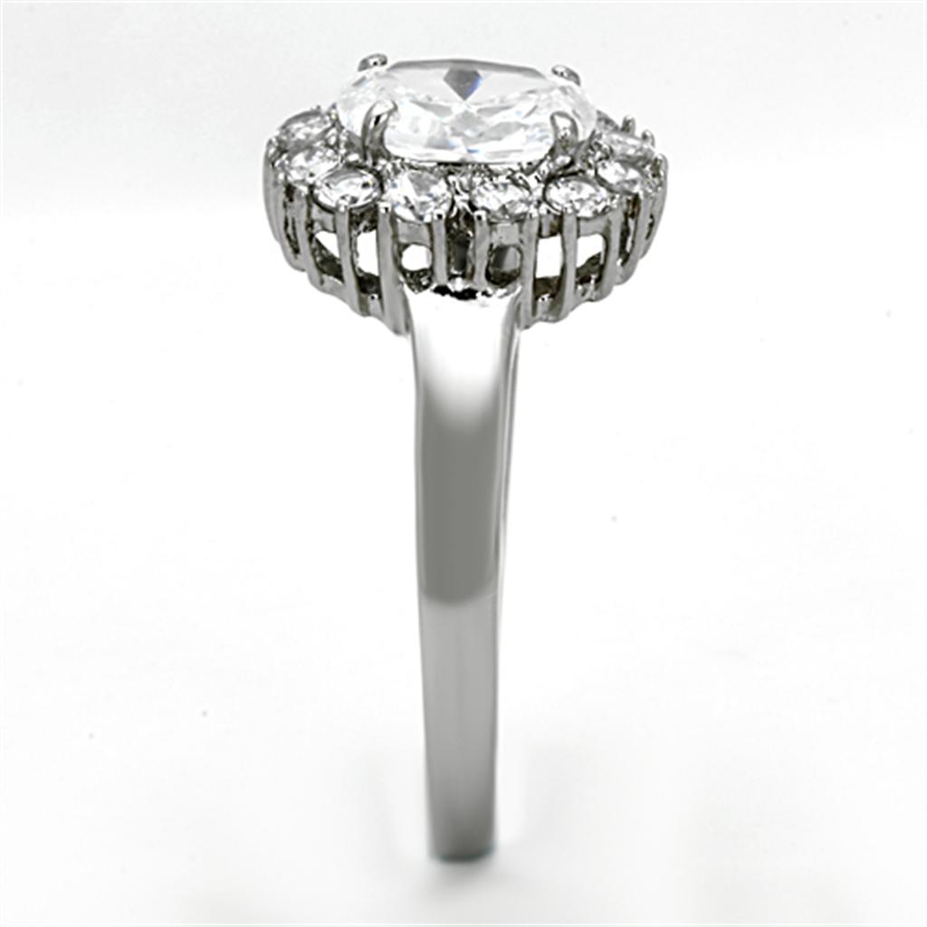 MATK1223 - High polished (no plating) Stainless Steel Ring with AAA Grade CZ in Clear