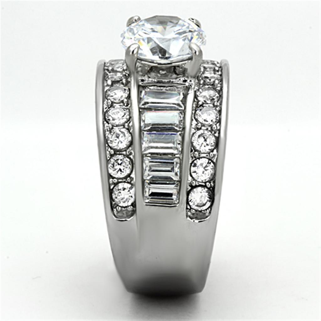 MATK1232 - High polished (no plating) Stainless Steel Ring with AAA Grade CZ in Clear