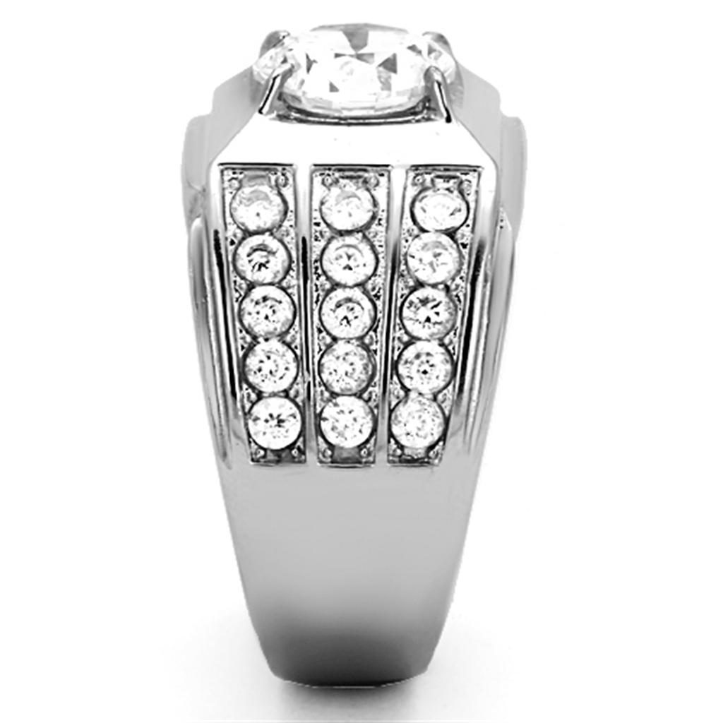 MATK1233 - High polished (no plating) Stainless Steel Ring with AAA Grade CZ in Clear