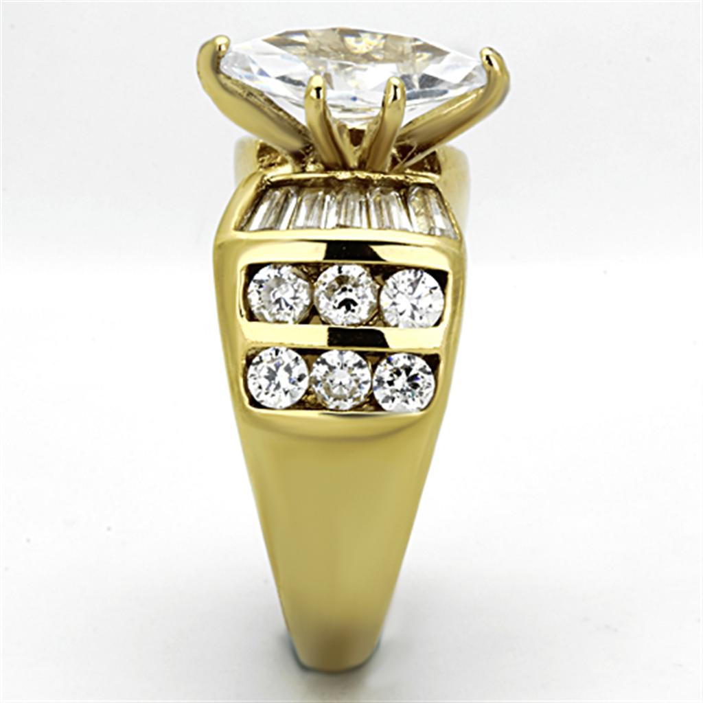 MATK1235 - IP Gold(Ion Plating) Stainless Steel Ring with AAA Grade CZ in Clear