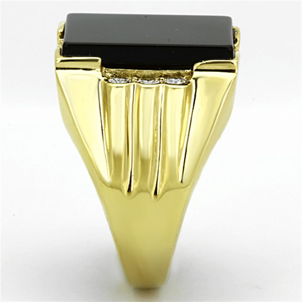 MATK1236 - IP Gold(Ion Plating) Stainless Steel Ring with Synthetic Onyx in Jet