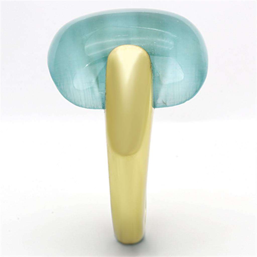 MATK1237 - IP Gold(Ion Plating) Stainless Steel Ring with Synthetic Cat Eye in Sea Blue