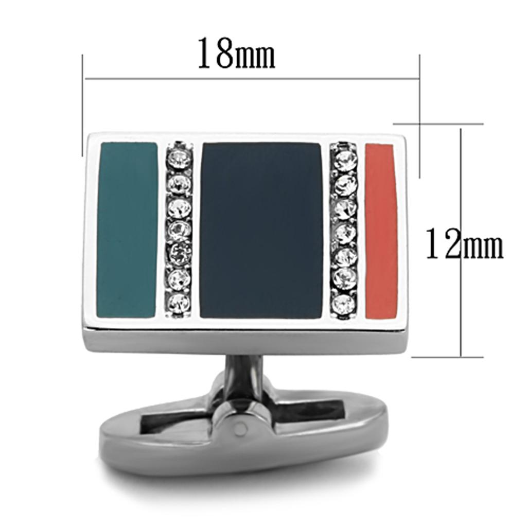 MATK1245 - High polished (no plating) Stainless Steel Cufflink with Top Grade Crystal in Clear