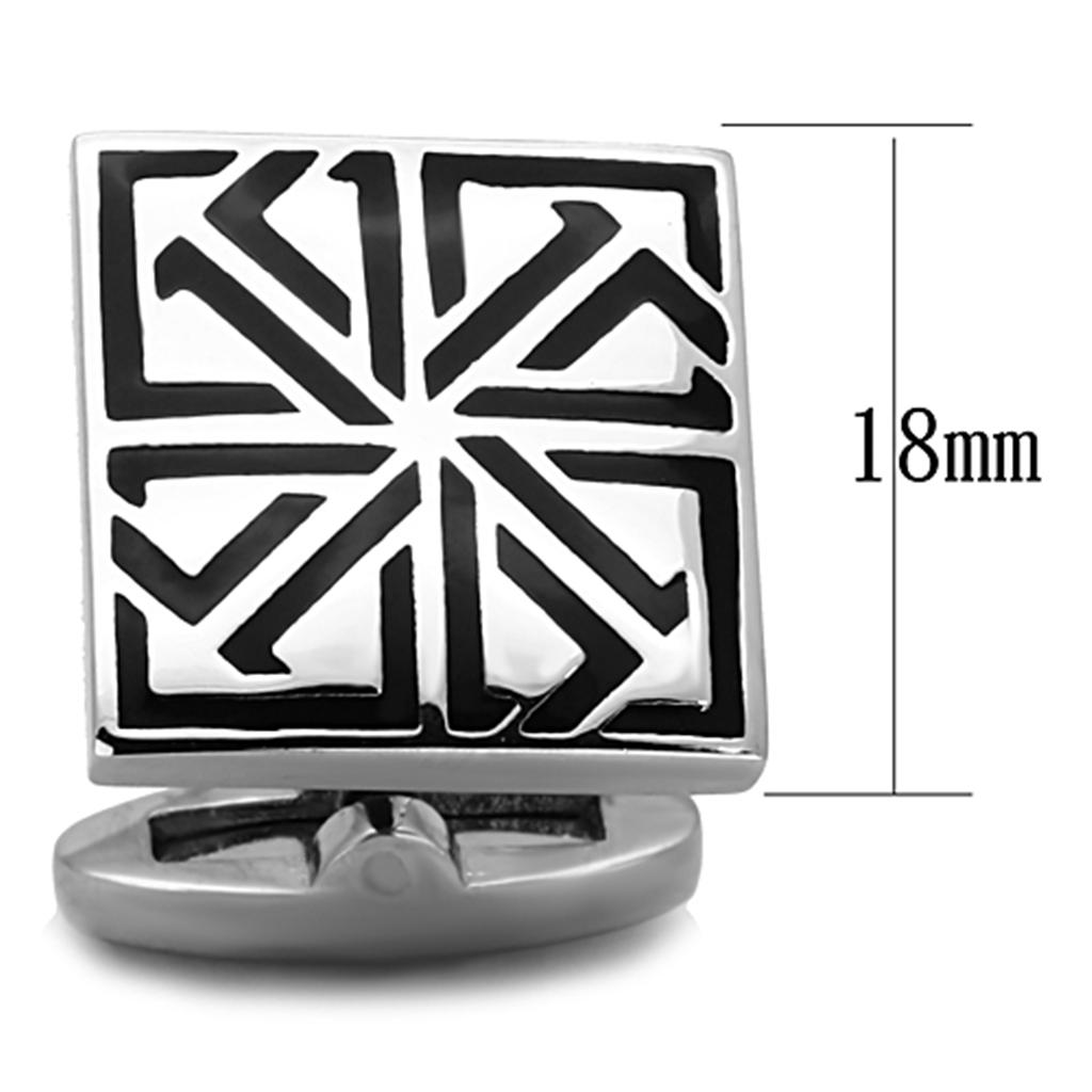 MATK1253 - High polished (no plating) Stainless Steel Cufflink with Epoxy in Jet