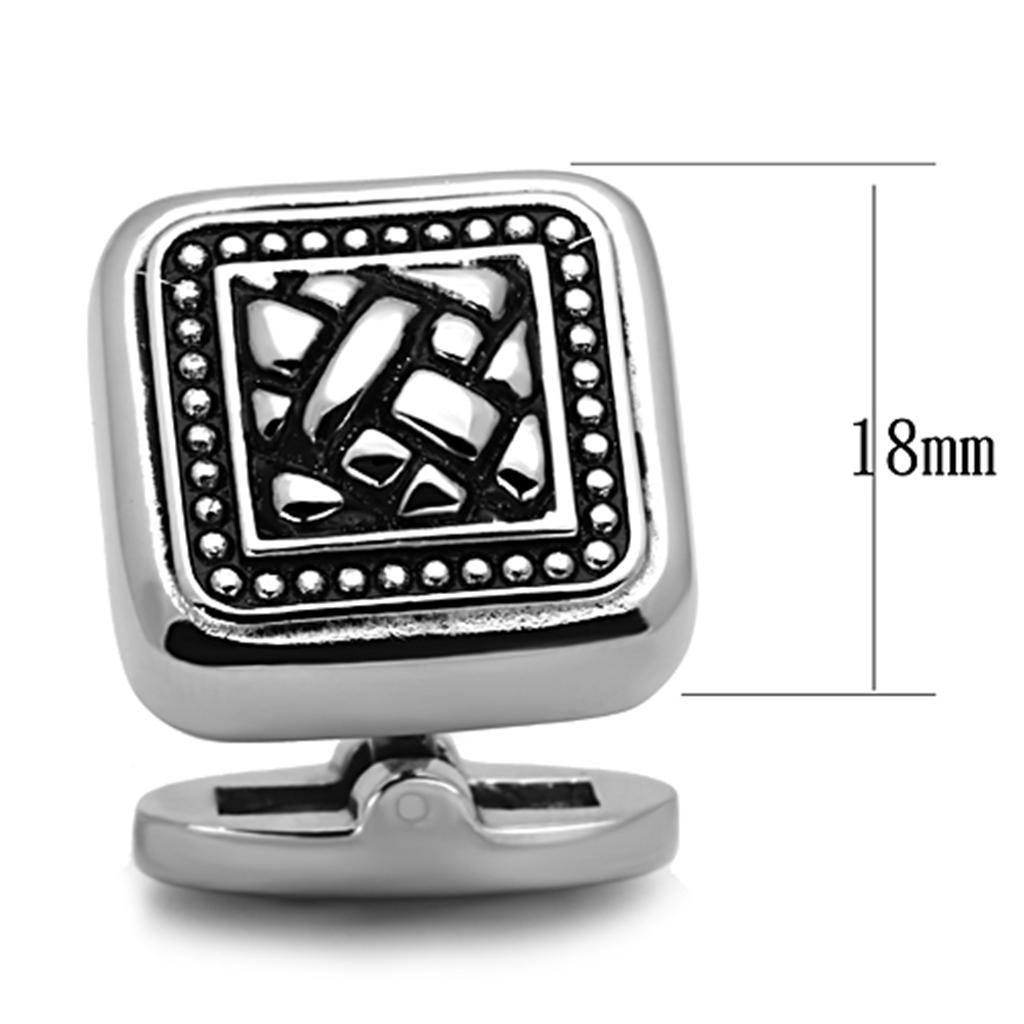MATK1256 - High polished (no plating) Stainless Steel Cufflink with Epoxy in Jet