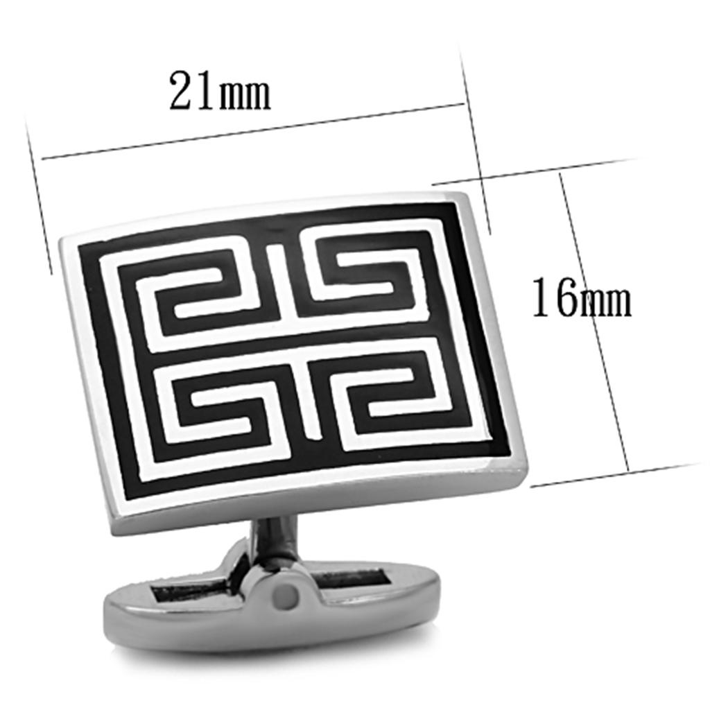 MATK1265 - High polished (no plating) Stainless Steel Cufflink with Epoxy in Jet