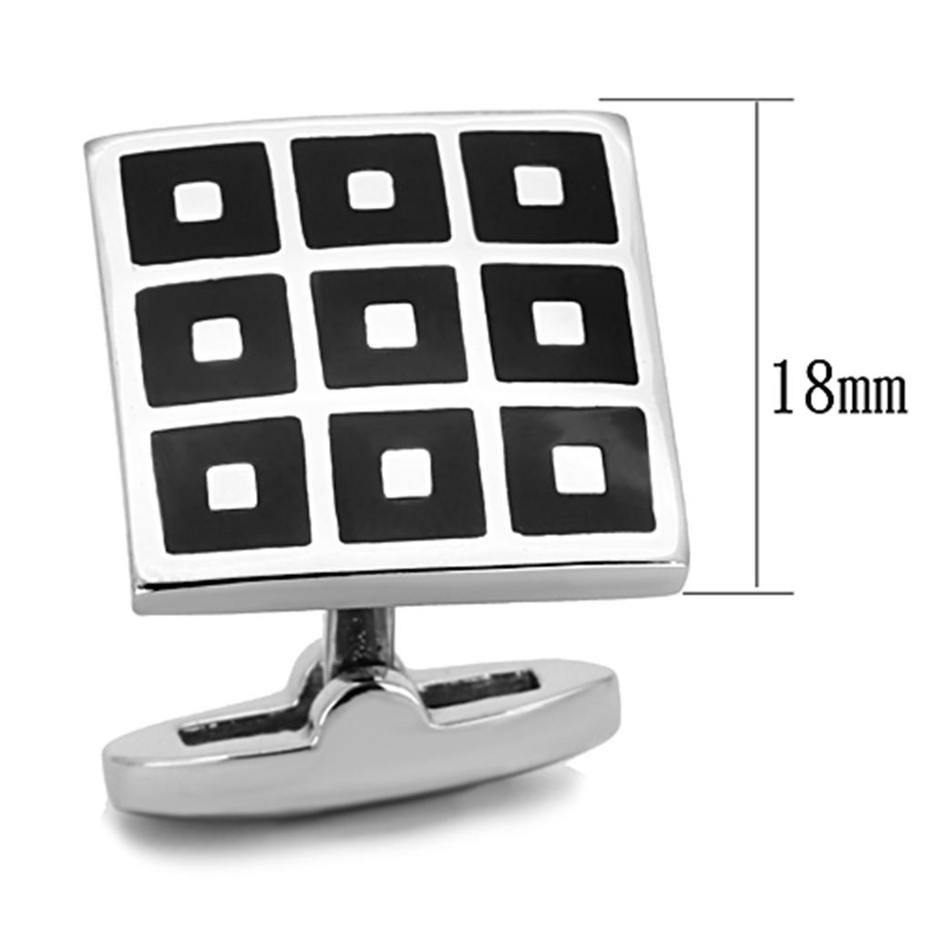 MATK1268 - High polished (no plating) Stainless Steel Cufflink with Epoxy in Jet
