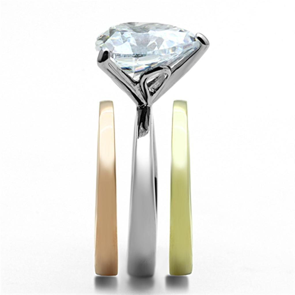 MATK1275 - Three Tone (IP Gold & IP Rose Gold & High Polished) Stainless Steel Ring with AAA Grade CZ in Clear