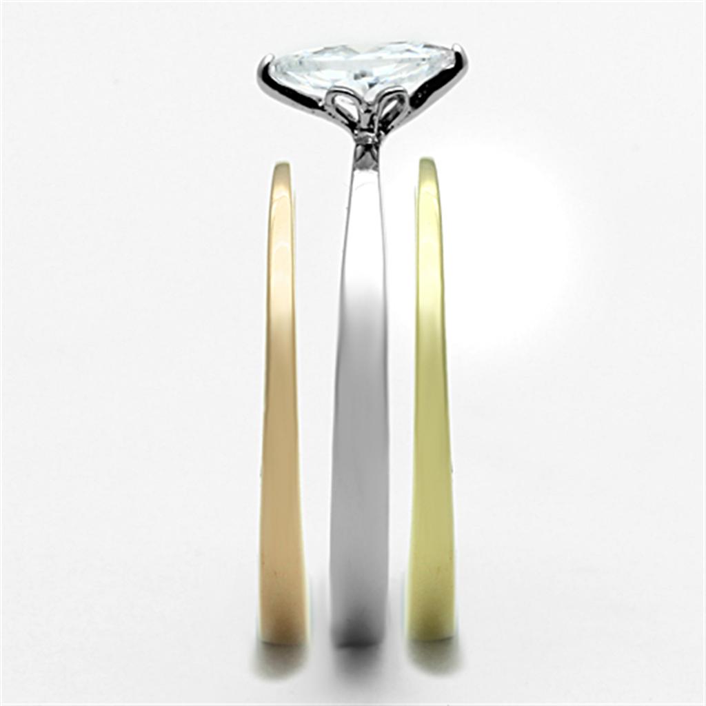 MATK1276 - Three Tone (IP Gold & IP Rose Gold & High Polished) Stainless Steel Ring with AAA Grade CZ in Clear