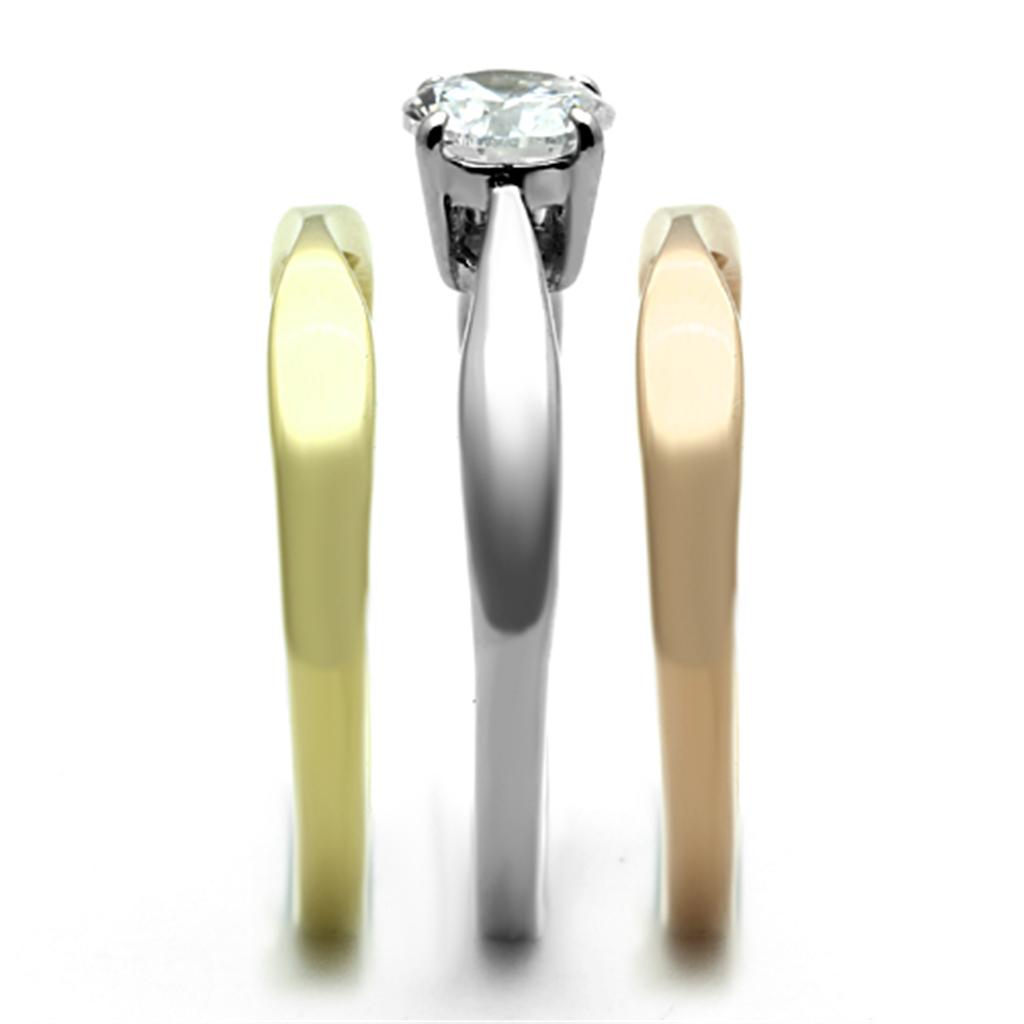 MATK1278 - Three Tone (IP Gold & IP Rose Gold & High Polished) Stainless Steel Ring with AAA Grade CZ in Clear