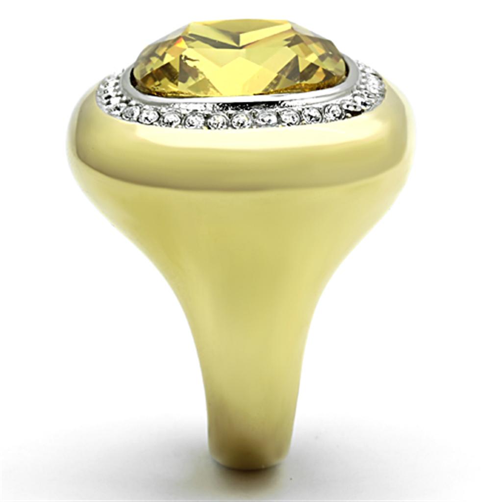 MATK1285 - Two-Tone IP Gold (Ion Plating) Stainless Steel Ring with Synthetic Synthetic Glass in Topaz