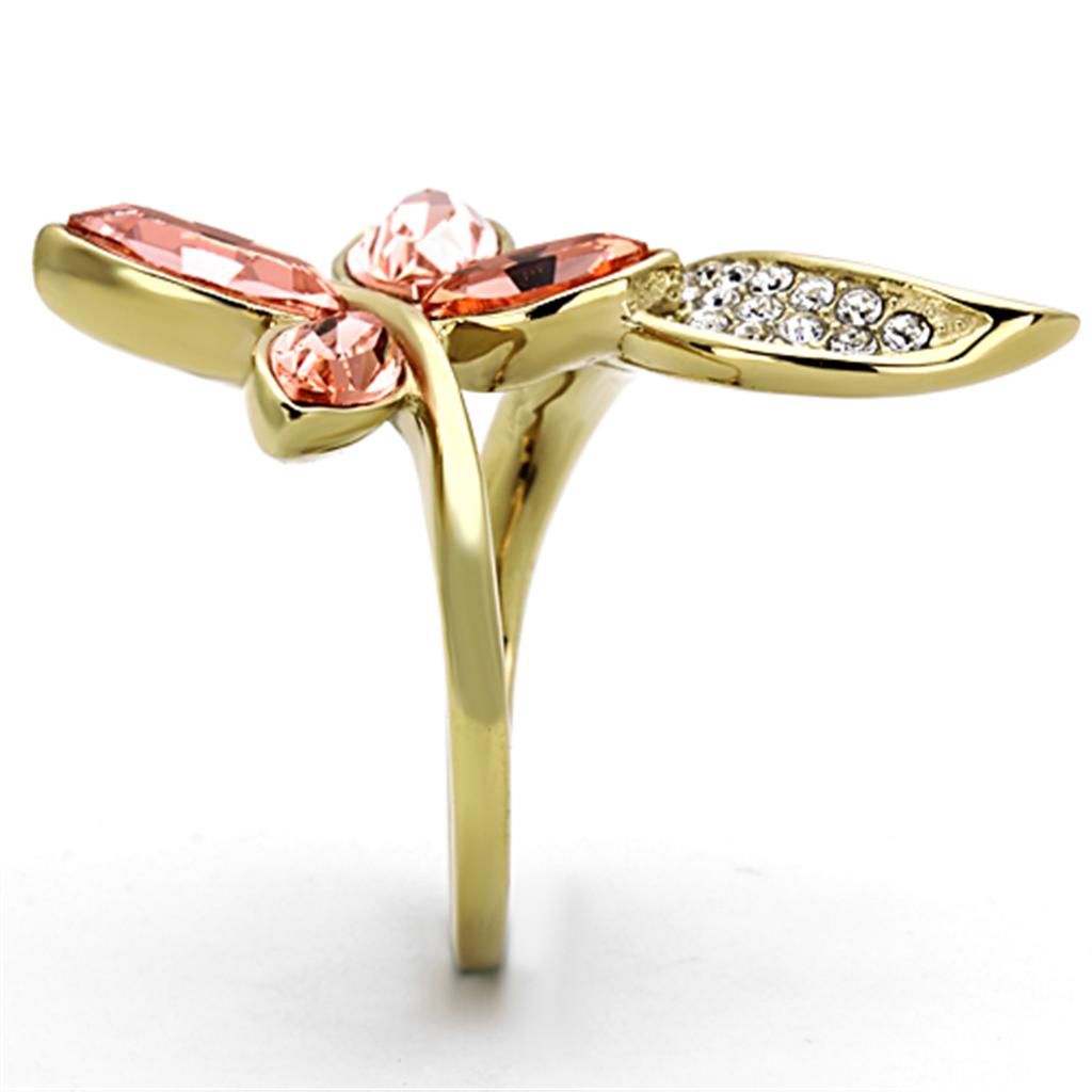 MATK1288 - IP Gold(Ion Plating) Stainless Steel Ring with Top Grade Crystal in Light Peach