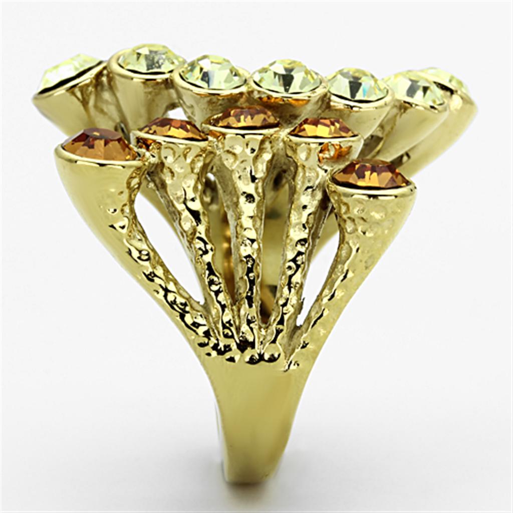 MATK1291 - IP Gold(Ion Plating) Stainless Steel Ring with Top Grade Crystal in Multi Color