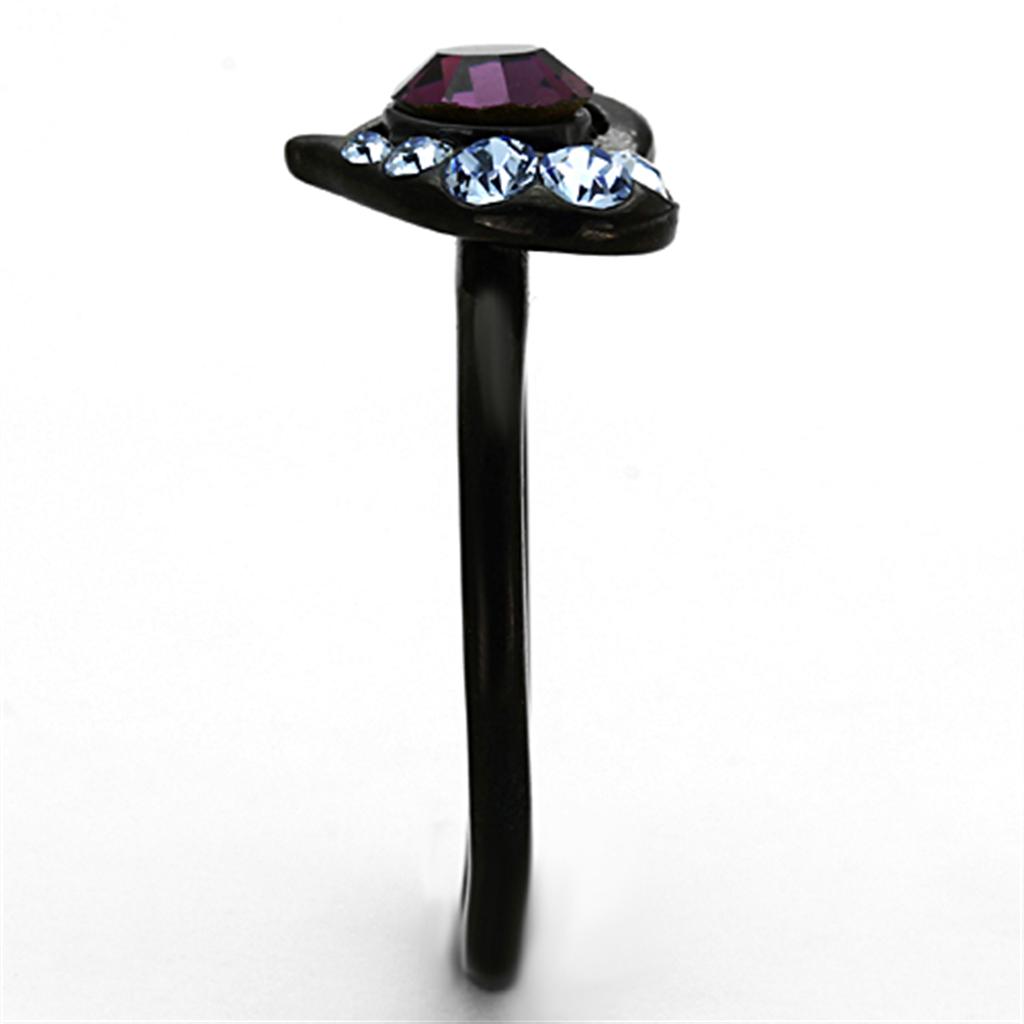 MATK1300 - IP Black(Ion Plating) Stainless Steel Ring with Top Grade Crystal in Amethyst