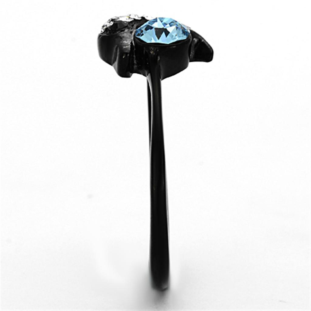 MATK1302 - IP Black(Ion Plating) Stainless Steel Ring with Top Grade Crystal in Sea Blue