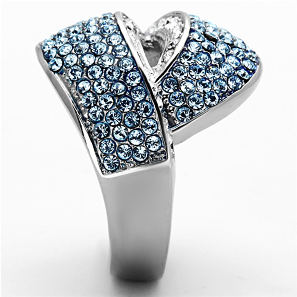MATK1303 - High polished (no plating) Stainless Steel Ring with Top Grade Crystal in Sea Blue