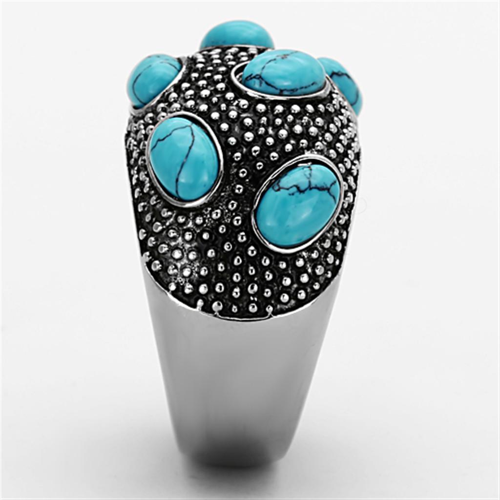 MATK1308 - High polished (no plating) Stainless Steel Ring with Synthetic Turquoise in Sea Blue