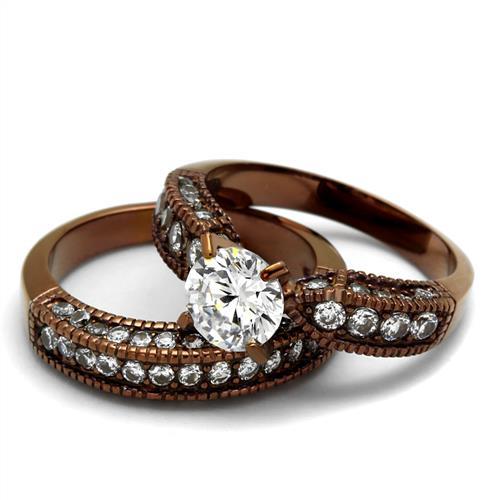 MATK1318LC - IP Coffee light Stainless Steel Ring with AAA Grade CZ in Clear