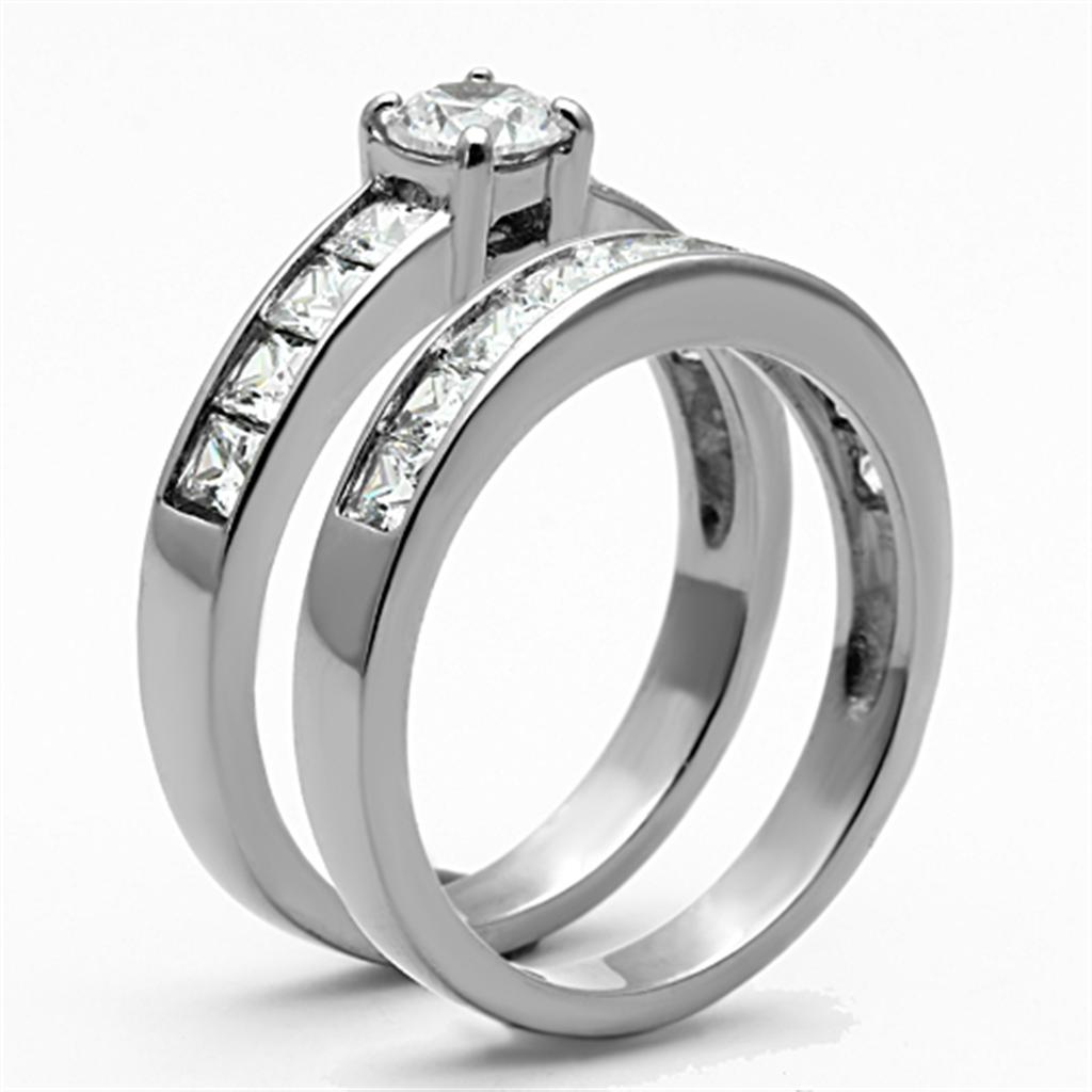 MATK1321 - High polished (no plating) Stainless Steel Ring with AAA Grade CZ in Clear