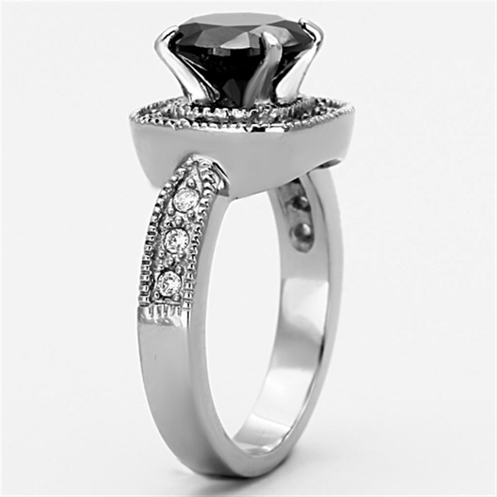 MATK1322 - High polished (no plating) Stainless Steel Ring with AAA Grade CZ in Black Diamond