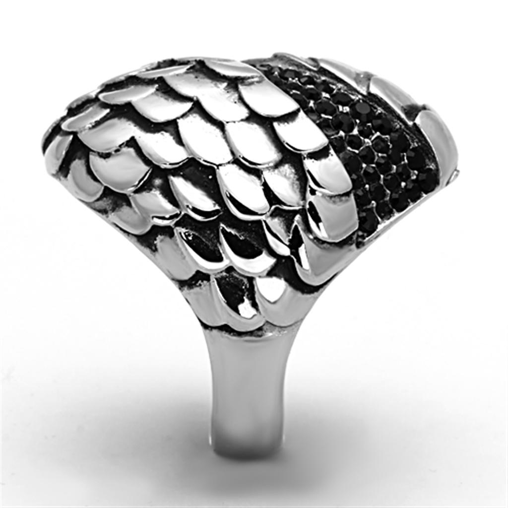 MATK1327 - High polished (no plating) Stainless Steel Ring with Top Grade Crystal in Jet