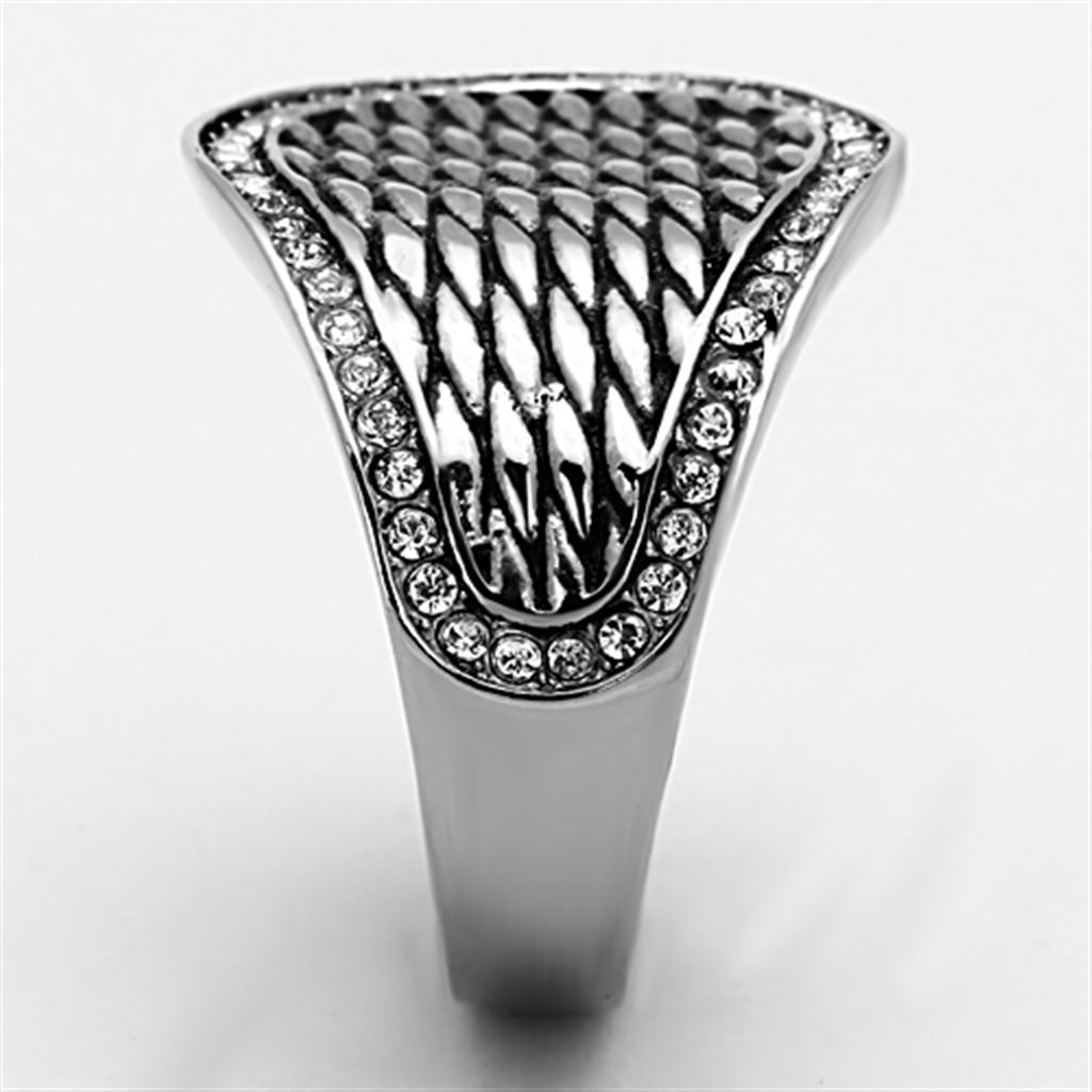 MATK1328 - High polished (no plating) Stainless Steel Ring with Top Grade Crystal in Clear