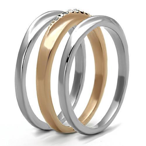 MATK1340 - Two-Tone IP Rose Gold Stainless Steel Ring with Top Grade Crystal in Clear